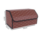 Leather Car Boot Organizer Large Foldable Trunk Storage Box Coffee Gold Stitch