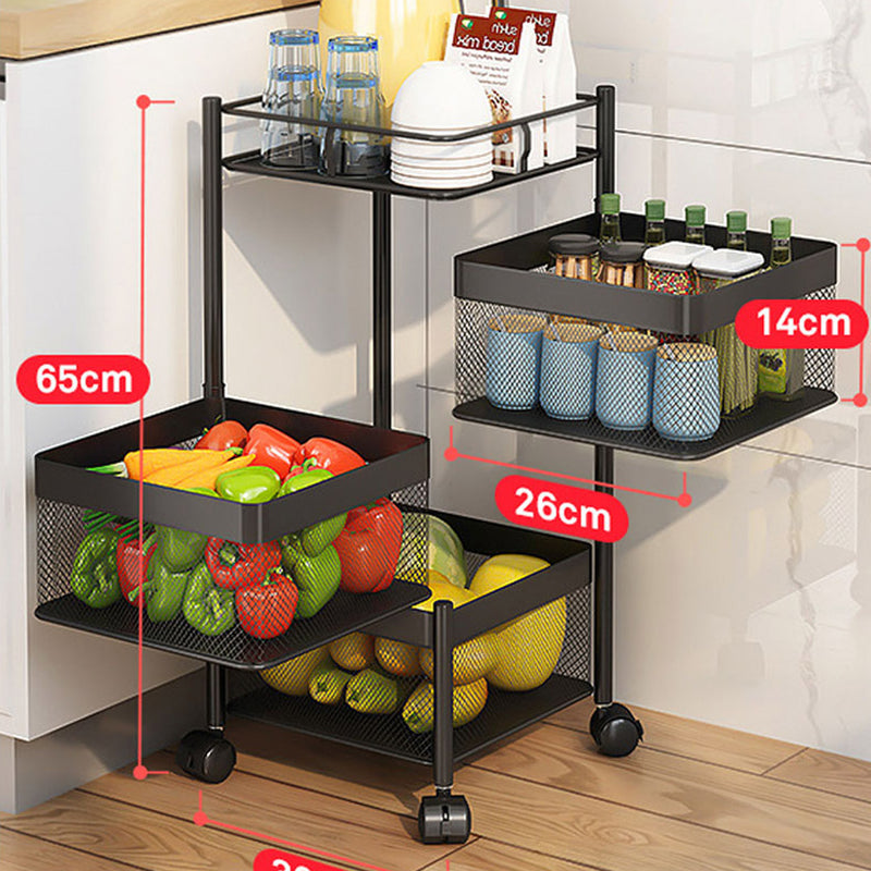 3 Tier Carbon Steel Rotating Kitchen Cart 29x28x65cm Black With Locking Wheels