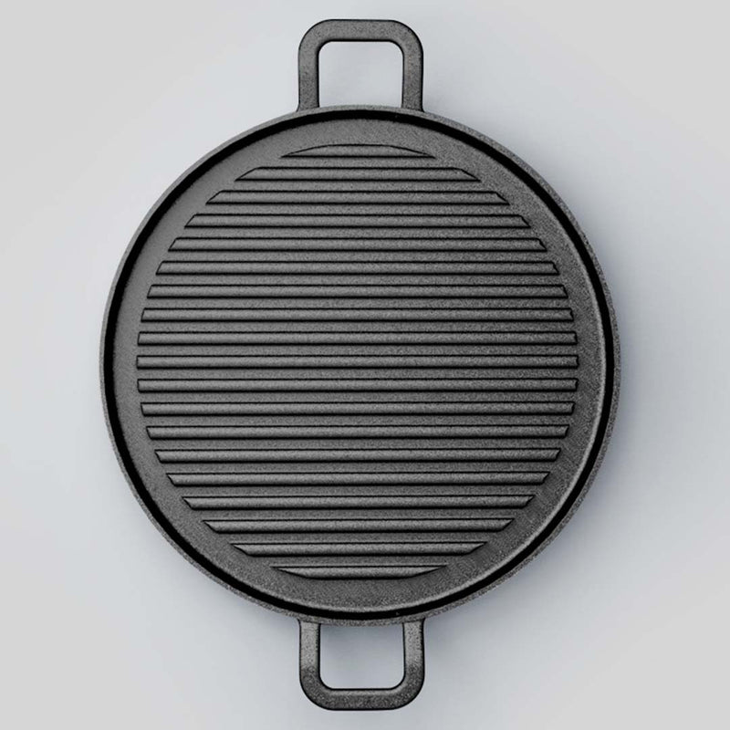 2X 30cm Ribbed Cast Iron Pre Seasoned Sizzle Pan Induction Ready Non Stick