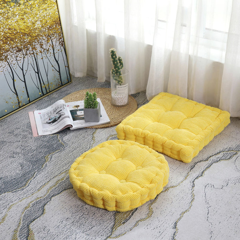 4X Yellow Corduroy Square Plush Tufted Seat Cushion 50x50x8cm PP Cotton