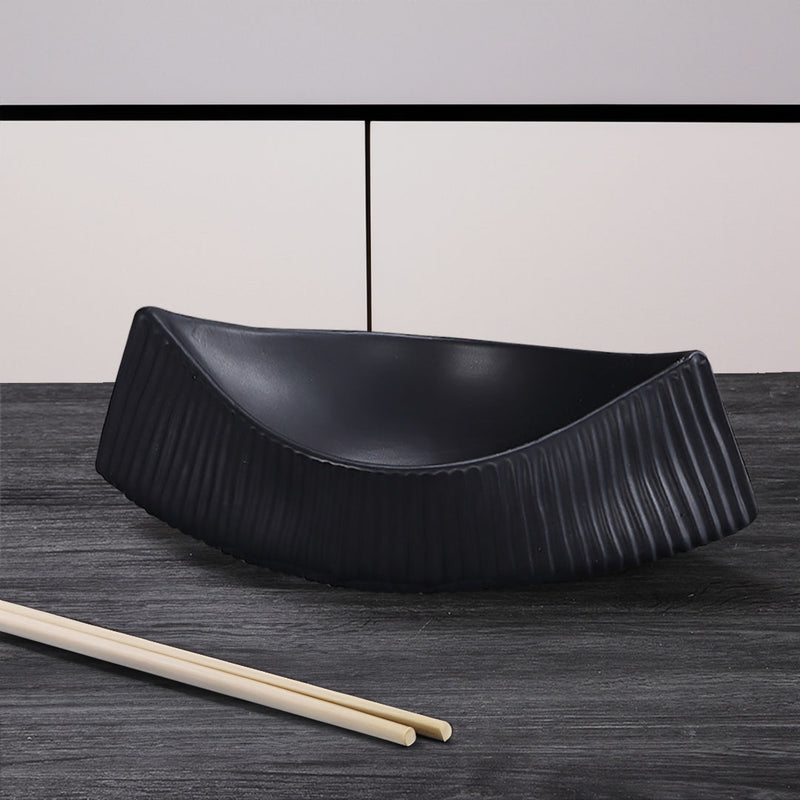 Boat Shaped Ceramic Serving Plate 37x18x12.5cm Black Handmade