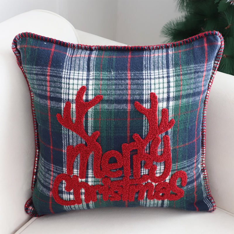 2X Plush Polyester Throw Pillow 45x45cm Christmas Plaid Antler Design Multicolor