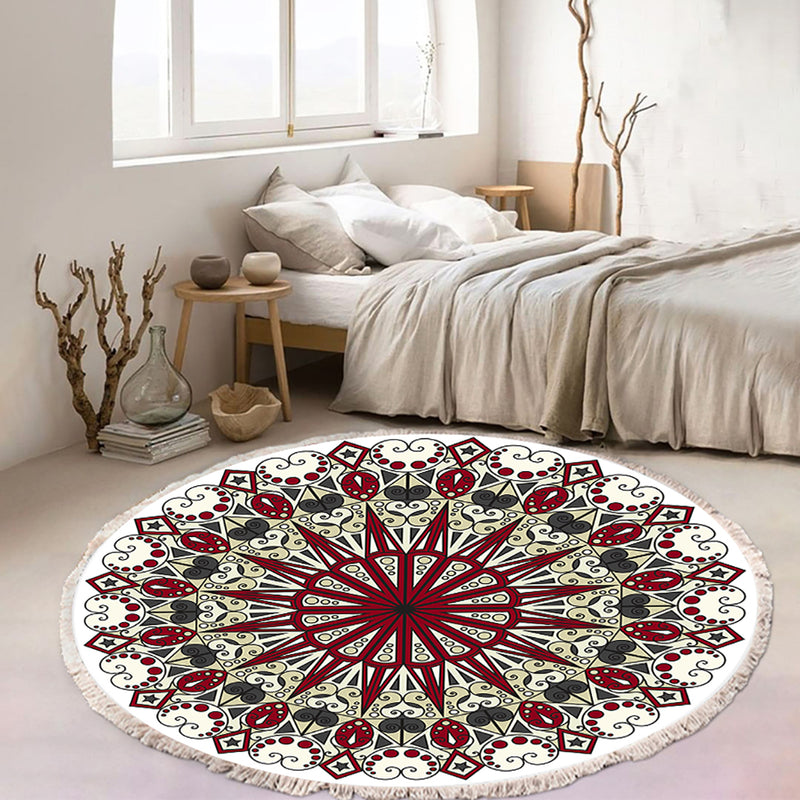 Round Mandala Rug 120cm Polyester Anti Slip Backing Plush Tassel
