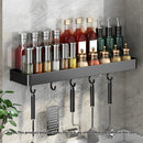 30cm Aluminum Wall Mounted Kitchen Spice Organizer Rack with Hooks Black