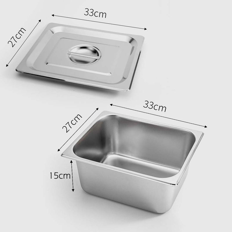 4X Gastronorm 1/2 Pan Stainless Steel 27x33x15cm Deep With Lid