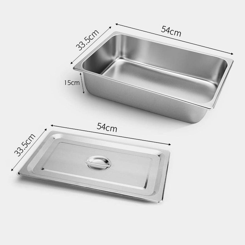 12X Gastronorm 1/1 Full Size Stainless Steel Pan 15cm Deep Stackable With Lid
