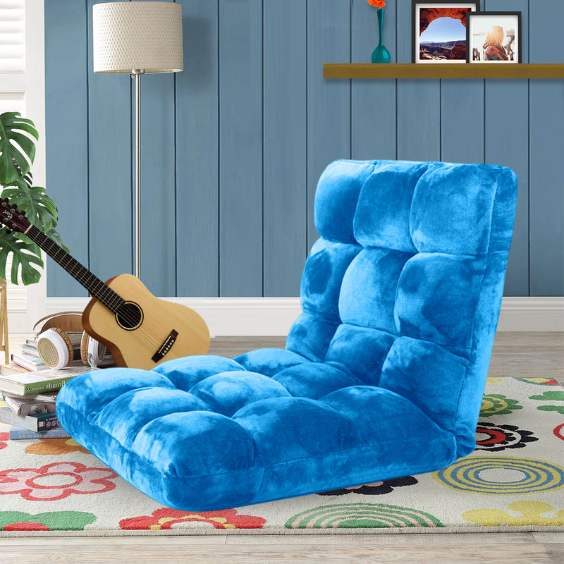 Folding Floor Recliner Chair Cushion Memory Foam Plush 108x53x10 6 Position Blue