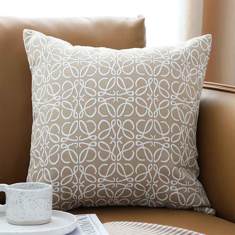 Throw Pillow Polyester Cotton 50x50x18cm Plush Filled White Beige Geometric