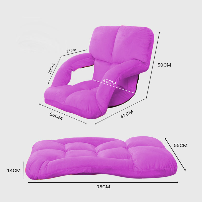 Foldable Adjustable Flannel Lounge Chair with Armrest Purple Home Outdoor