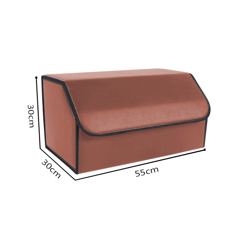 Leather Car Boot Organizer Box 55 x 30 x 30cm 10Kg Capacity Collapsible Coffee