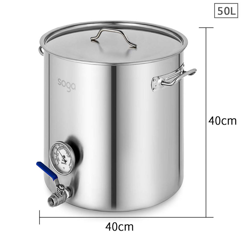 Stainless Steel Brewery Pot 50L With Beer Valve 40x40cm Reinforced Rim