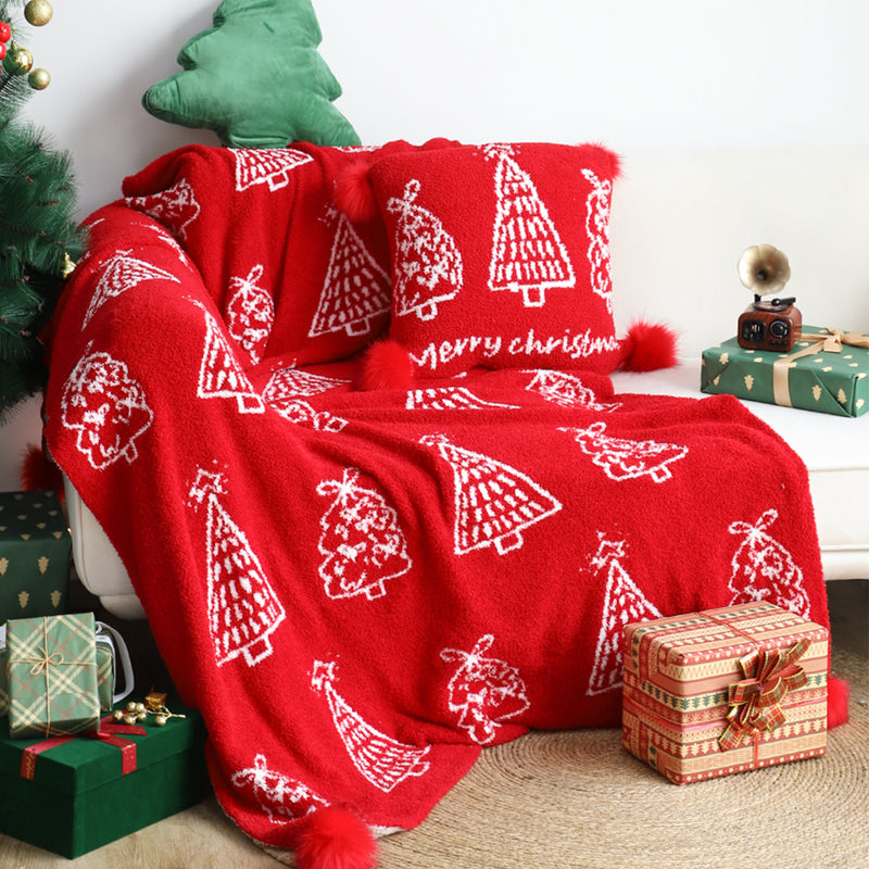 Christmas Throw Blanket 130x180cm Red Fleece Cozy Soft Festive Tree Decor