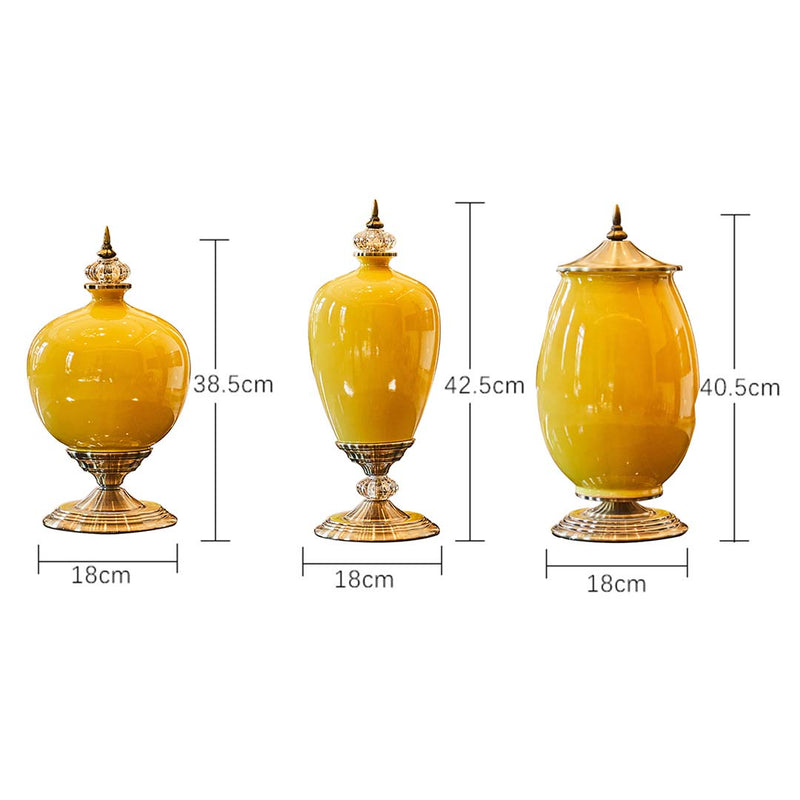 2X Ceramic Oval Flower Vase Gold Metal Base 18cm X 40.5cm Yellow