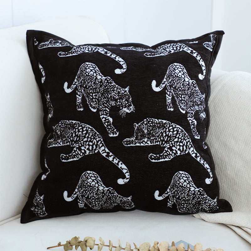 2X Polyester Fleece Throw Pillows Square 45X45X14Cm Thick Cat Design Black
