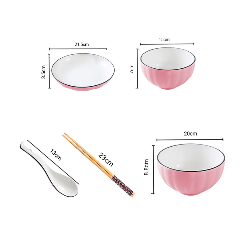Japanese Style Ceramic Dinnerware Set of 10 Pink 4.5in Bowl 7.5in Plate Stackable