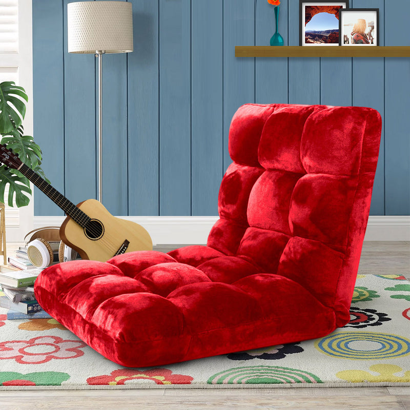 Floor Recliner Folding Cushion Memory Foam Plush 6 Position 108x53x10cm Red