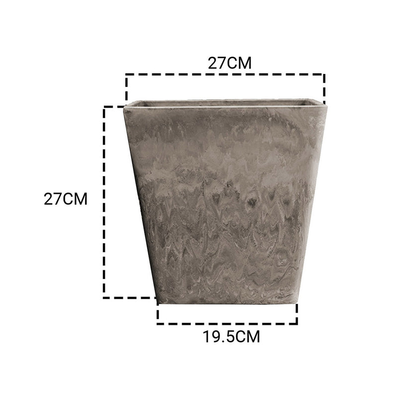 2X 27cm Sand Grey Square Resin Tapered Planter Concrete Look Home Office
