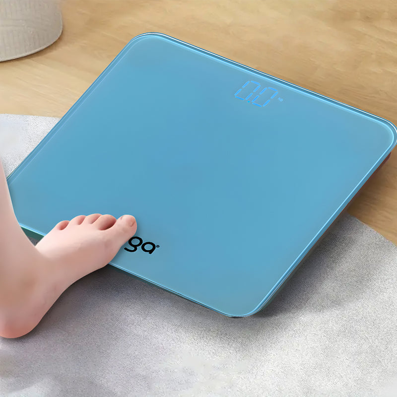 Digital Fitness Bathroom Body Scale 180kg Glass LCD Display Blue Waterproof