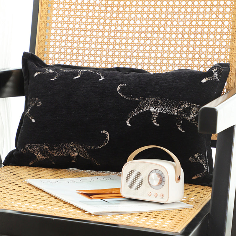 Black 35x55x18cm Throw Pillow Polyester Cotton Embroidered Panther Motif