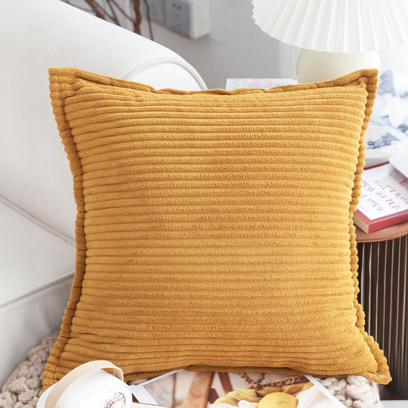 2X 45Cm Square Velvet Throw Pillow Mustard Plush Indoor Outdoor