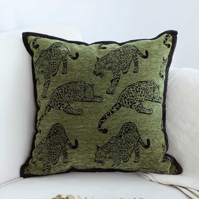 Green Leopard Throw Pillow Polyester Square 40cmx45cm Retro Accent