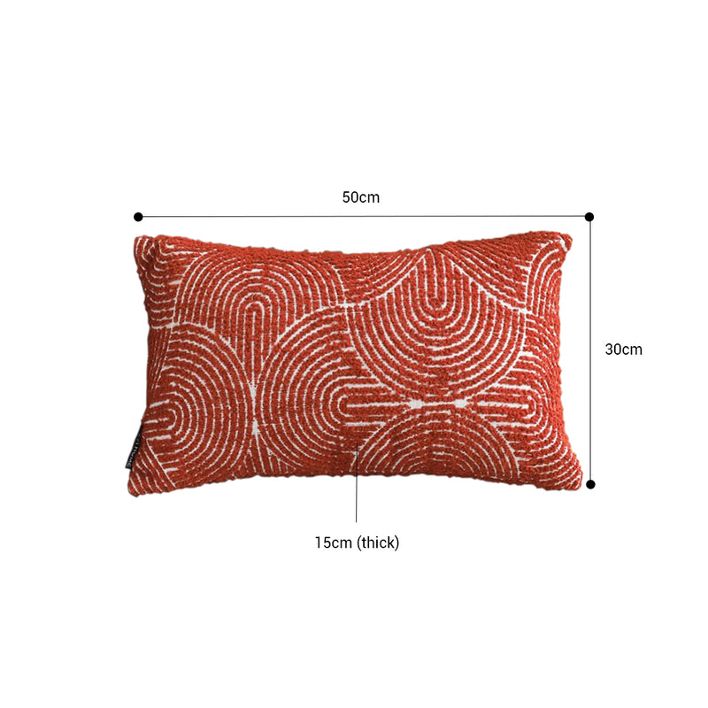 Lumbar Throw Pillow 30x50cm Plush Velvet Corded Edge 15cm Thick Red