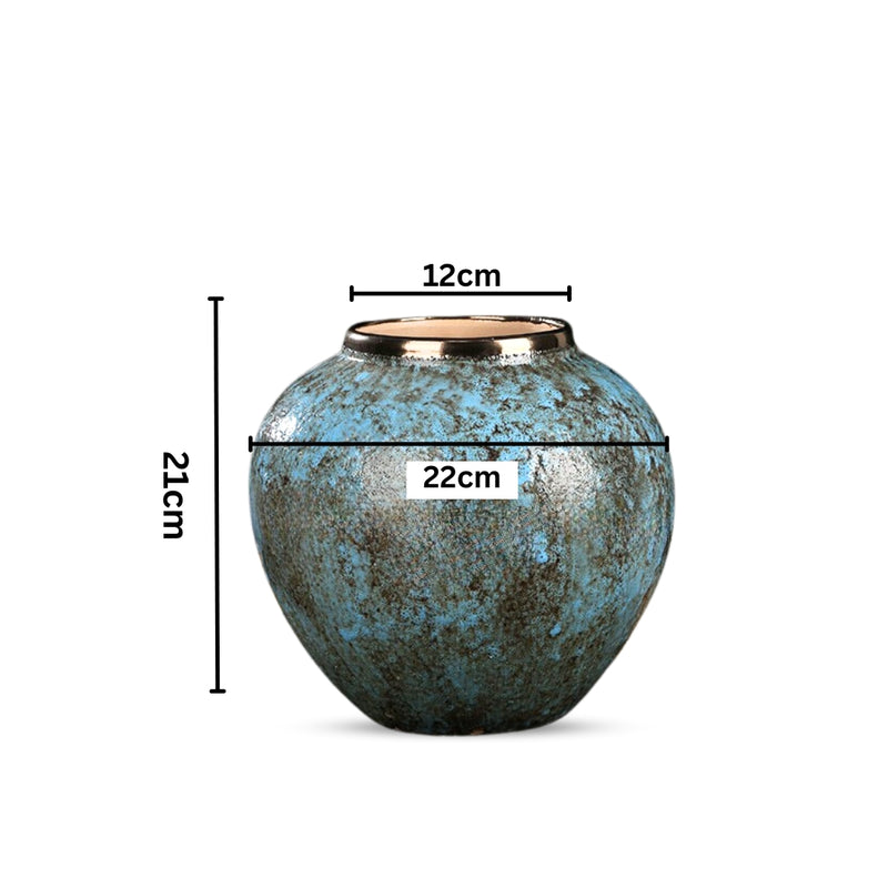 Small Light Blue Ceramic Flower Vase 21x22cm Elegant Home Decor Piece