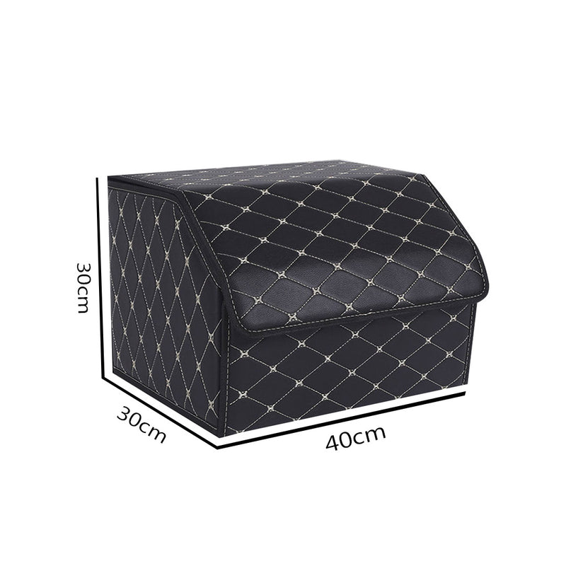 Leather Car Organizer 40x30x30cm Collapsible Black Gold Stitch