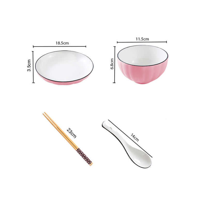 Pink Ceramic Japanese Style Dinnerware 4.5 Inch Bowls 7.5 Inch Plates Set of 8