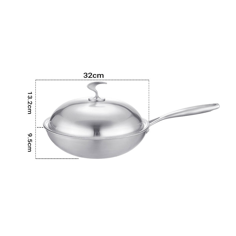 2X Stainless Steel Fry Pan 32cm Non-Stick Skillet with Lid Dishwasher Safe