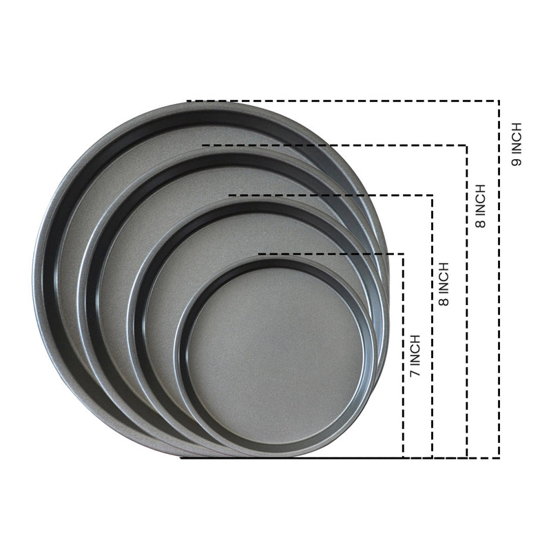 4 X Pizza Tray Set Round Black Steel Non Stick 7 8 9 10 Inch Oven Baking