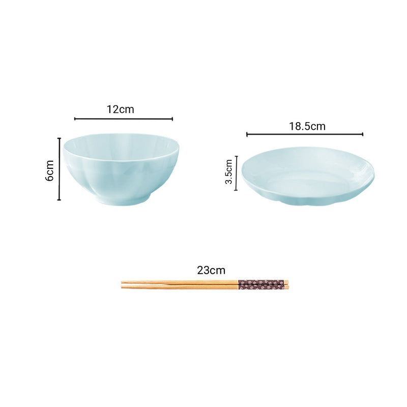 Light Blue Ceramic Dinnerware Bowl Plate Set of 10 Japanese Home Decor