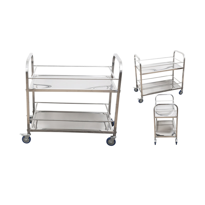 2X 2 Tier 95x50x95cm 18/10 Stainless Steel Utility Service Cart Locking Wheels