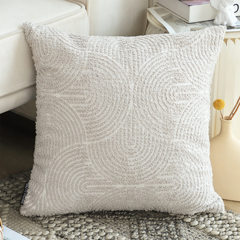 Throw Pillow Polyester Cotton Blend 50x50x18cm Embroidered Off White