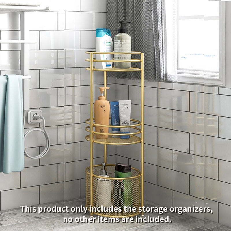 2X 3 Tier Metal Bathroom Storage Shelf With Basket Freestanding Gold 27x80cm