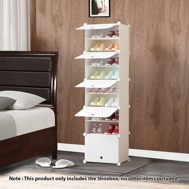 8 Tier White Shoe Rack Organizer Durable Space-Saving Storage with Cover