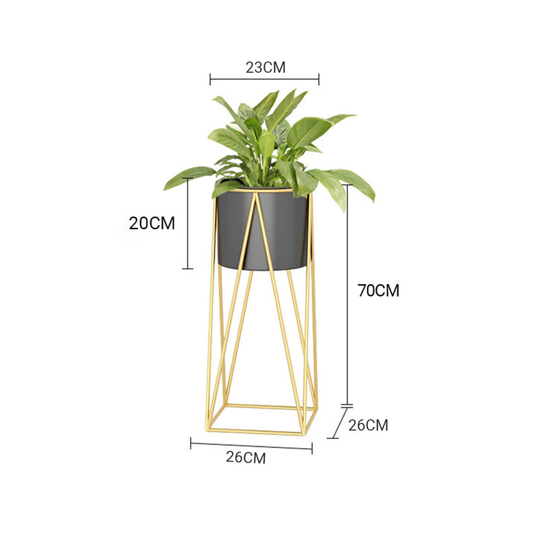 2X 70cm Gold Painted Iron Plant Stand With Black Enamel Pot Corner Ready To Use