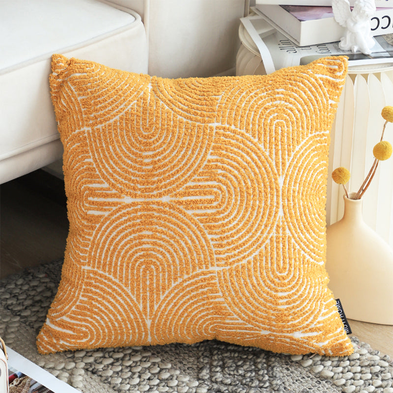 2X Mustard Yellow 50x50x18cm Geometric Polyester Cotton Throw Pillows Indoor