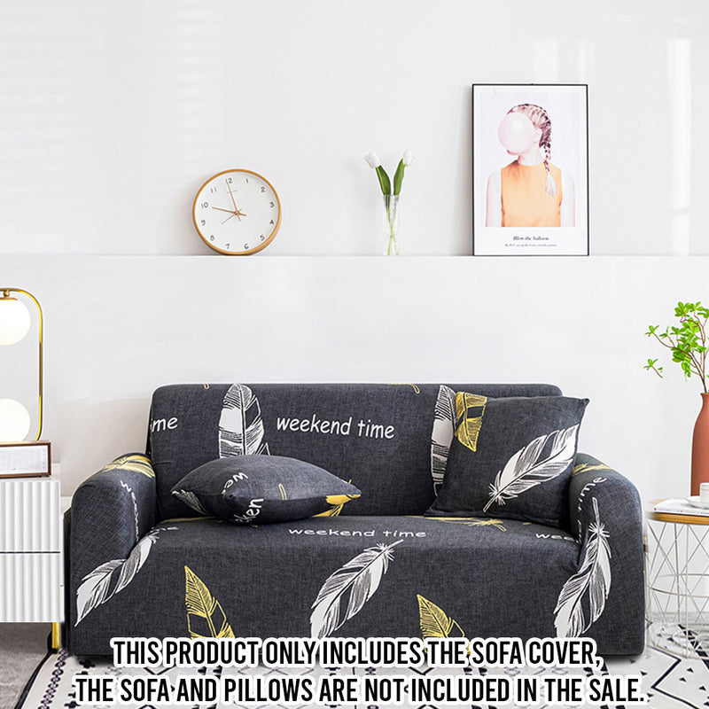 1 Seater Feather Print Polyester Sofa Slipcover Fits 90 To 140 cm High Stretch