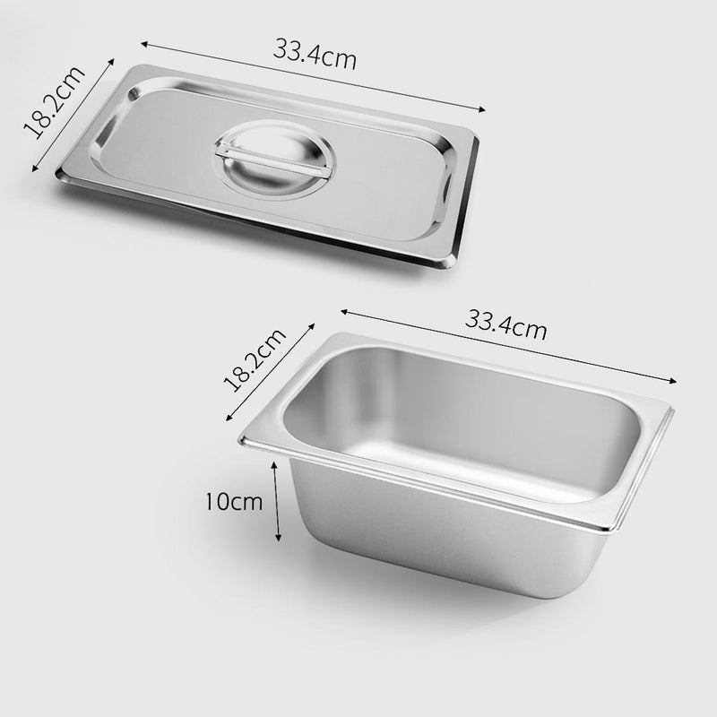 Gastronorm GN 1/3 Size Stainless Steel Pan 10cm Deep 33.4x18.2cm With Lid