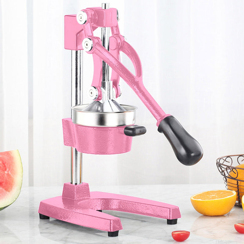 2X Commercial Hand Press Cast Iron Juicer 304 Stainless Steel Cone Pink