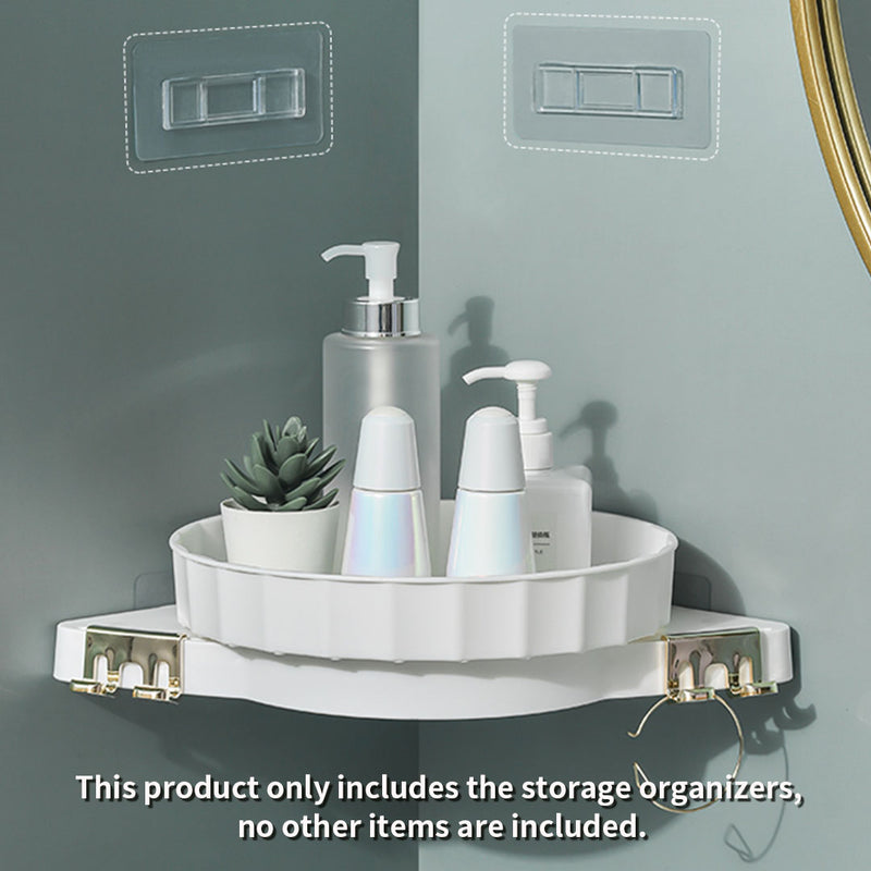 360 Rotating Wall Mounted Corner Plastic Bathroom Shelf 27.5cm White Adhesive