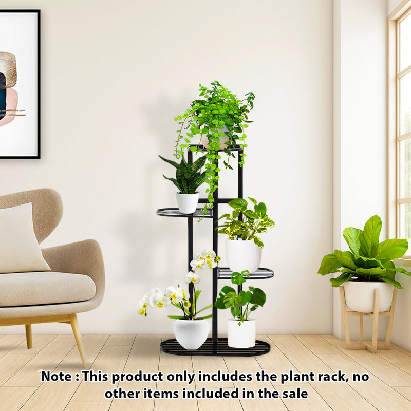 2X 4 Tier 5 Pots Metal Plant Rack Black 82cm Tall Space Saving