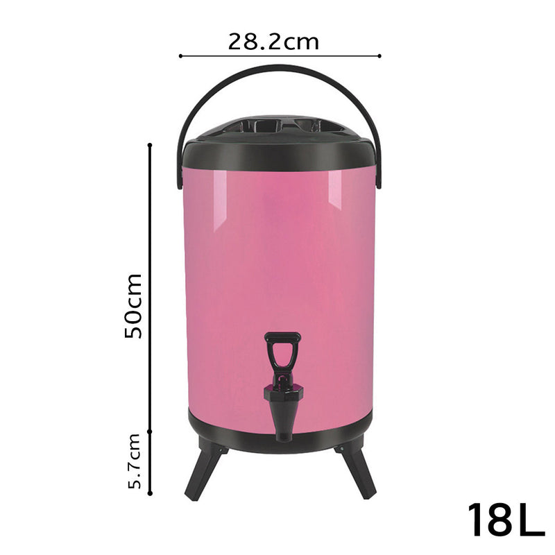 4X 18L Stainless Steel Insulated Milk Tea Dispenser With Faucet Pink