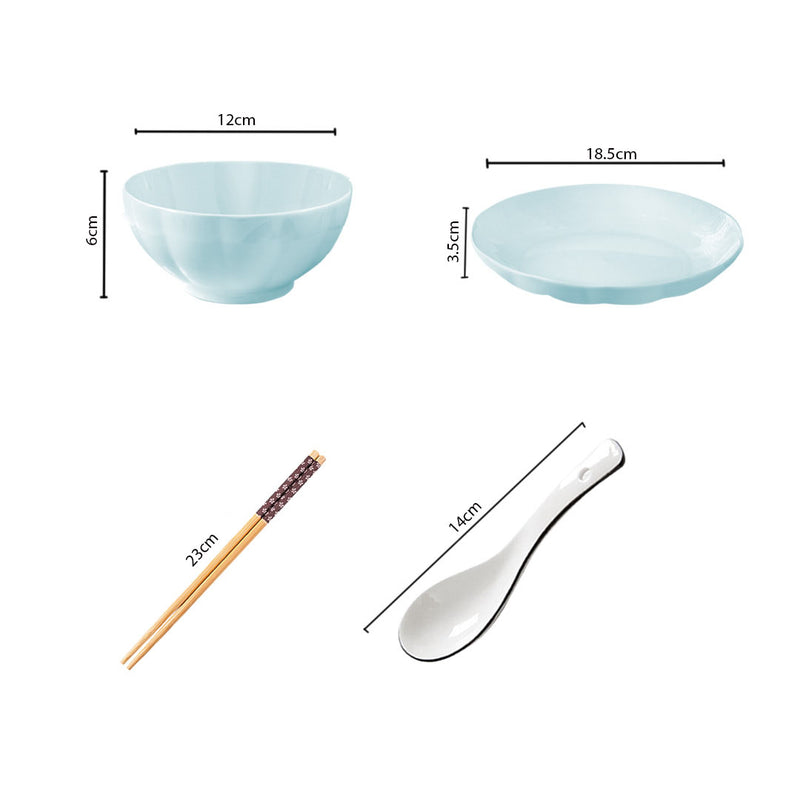 Light Blue Japanese Ceramic Dinnerware Set of 8 4.5in Bowl 7in Plate