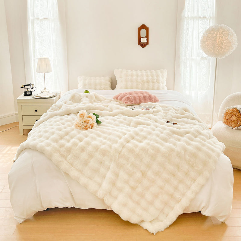 2X Throw Blanket Polyester Plush Fur 200x230cm Super Soft Creamy White