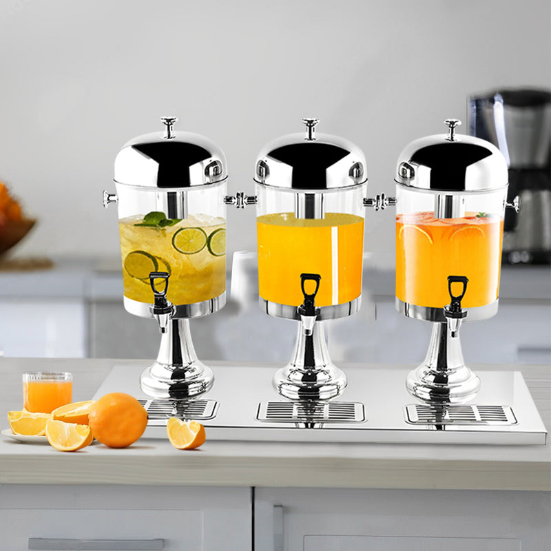 Triple Head 24L Stainless Steel Transparent Beverage Dispenser Silver Commercial