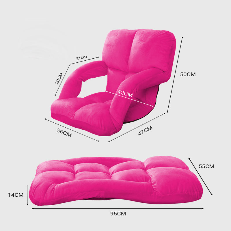 Foldable Flannel Floor Recliner Chair 95 x 55 x 14cm 5 Position Pink Armrest