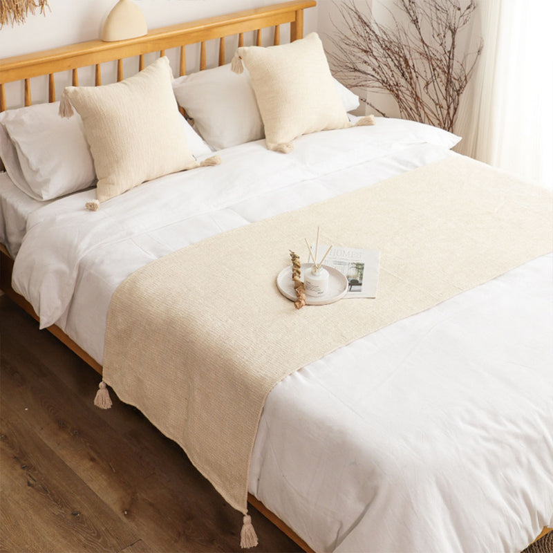 Vintage Bed Scarf Runner Set of 3 Polyester 70x210cm With 45x45cm Cushions Beige