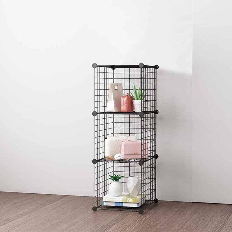 2X Black Portable 3 Tier Cube Storage Organizer Foldable Iron Wire Mesh Shelf